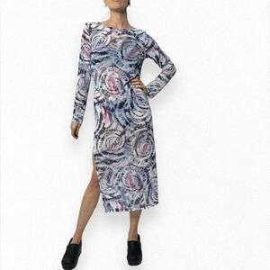 Mesh Tie Dye Maxi Dress Blue Purple Sheer Y2K Festival Boho Rave Party Size S